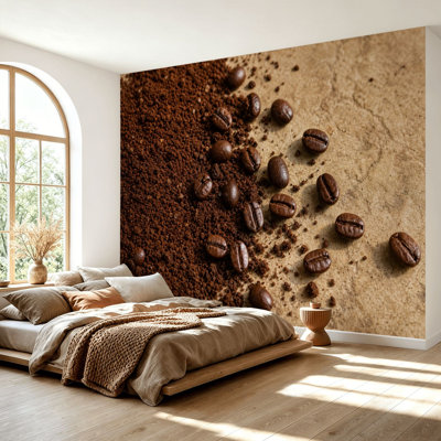 Wall Mural Peel and Stick Wallpaper Coffee Beans Ground Coffee Rustic Brown Surface Self-Adhesive Removable Contact Paper Wall Decor for Living Room Bedroom 69"H x 96"W
