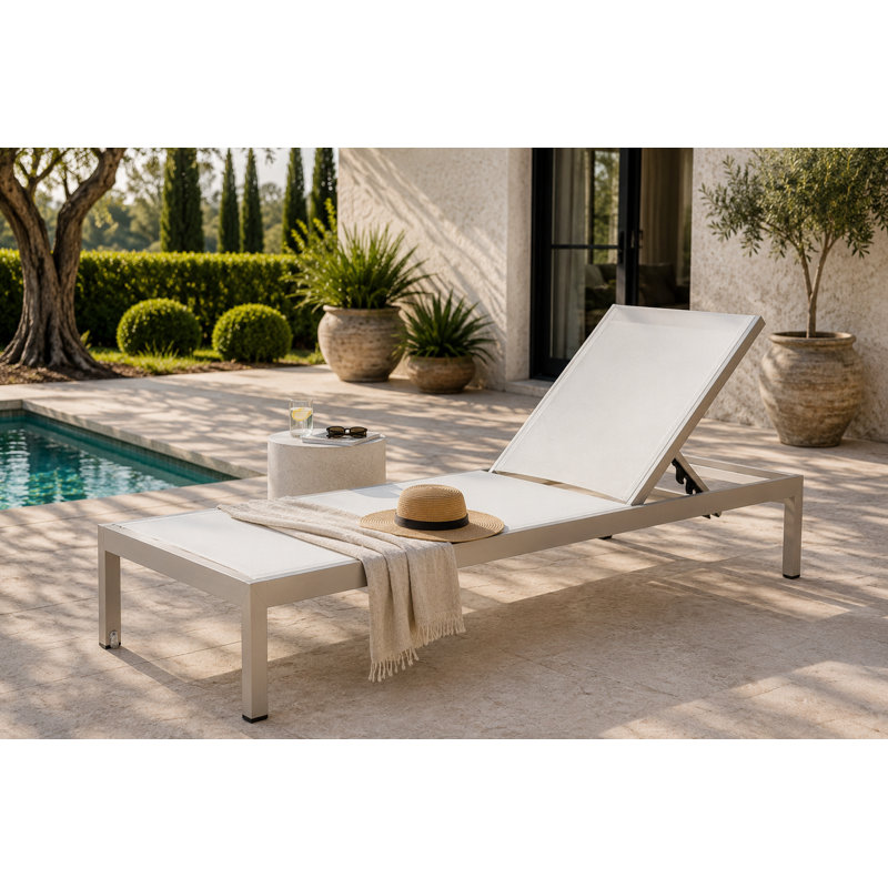 Aynura 76" Long Reclining Single Chaise, Gray/White