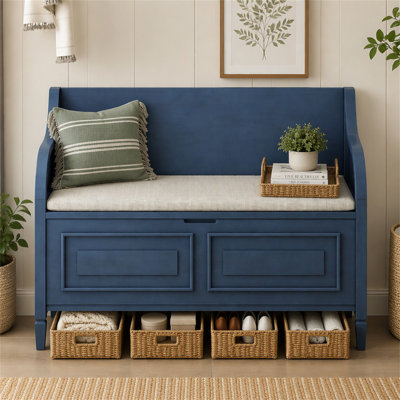TREXM Rustic Style Solid wood Entryway Multifunctional Storage Bench with Safety Hinge