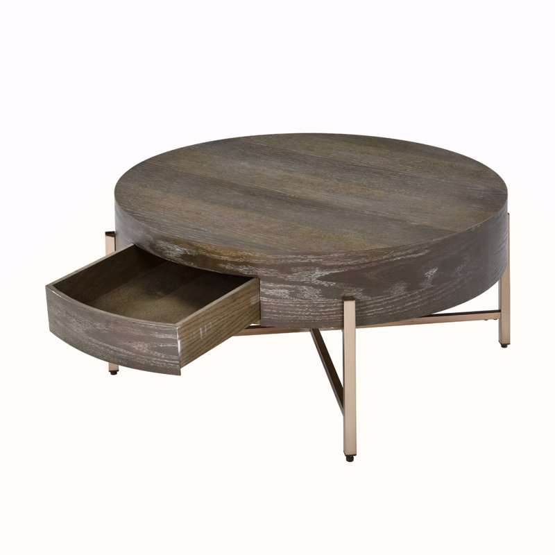 Table basse à tambour avec 1 tiroir, brun clair et champagne