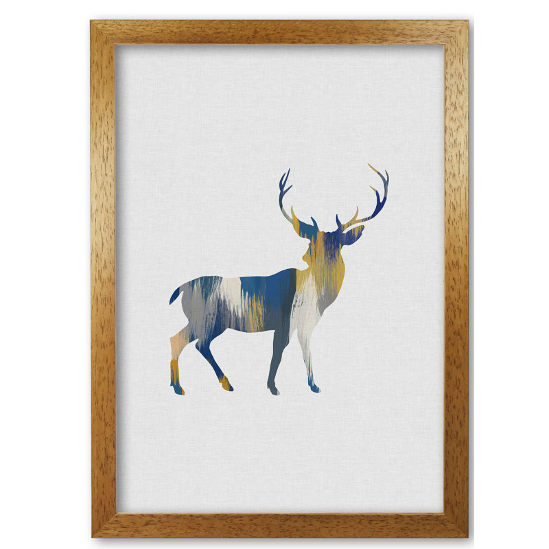 Deer Blue & Yellow - Print, Honey Oak Frame, 30 cm H x 21 cm W x 5 cm D