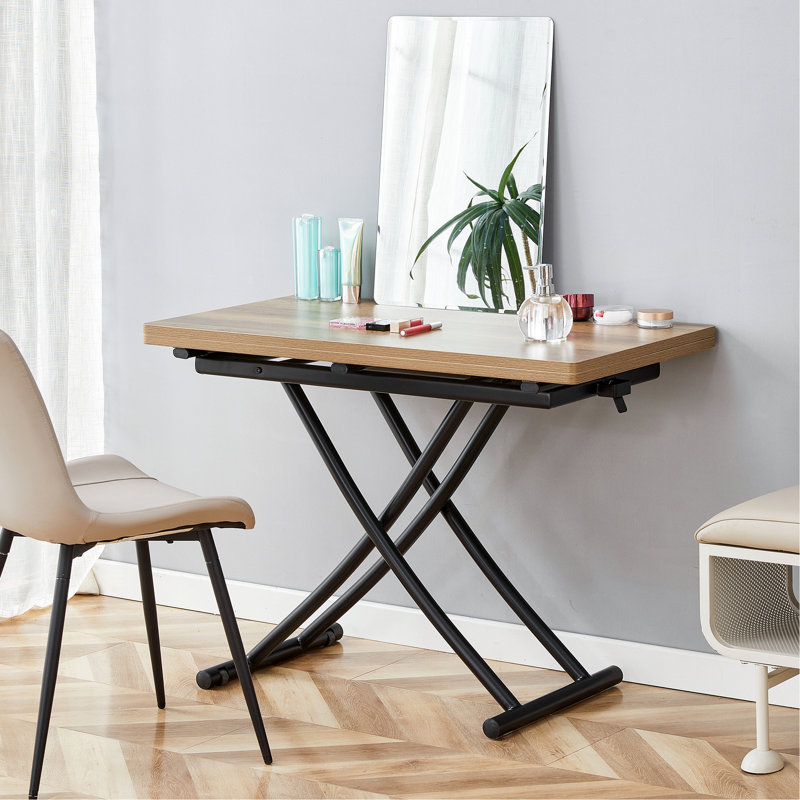 Table rectangulaire moderne avec pieds en métal, table basse de salon, Plateau en bois naturel / base noire
