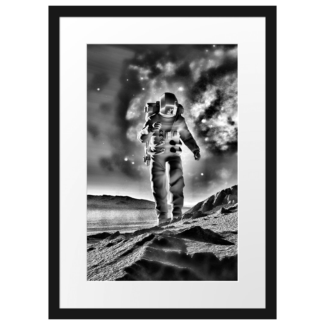 Gerahmtes Poster Astronaut Klettert auf den Mond