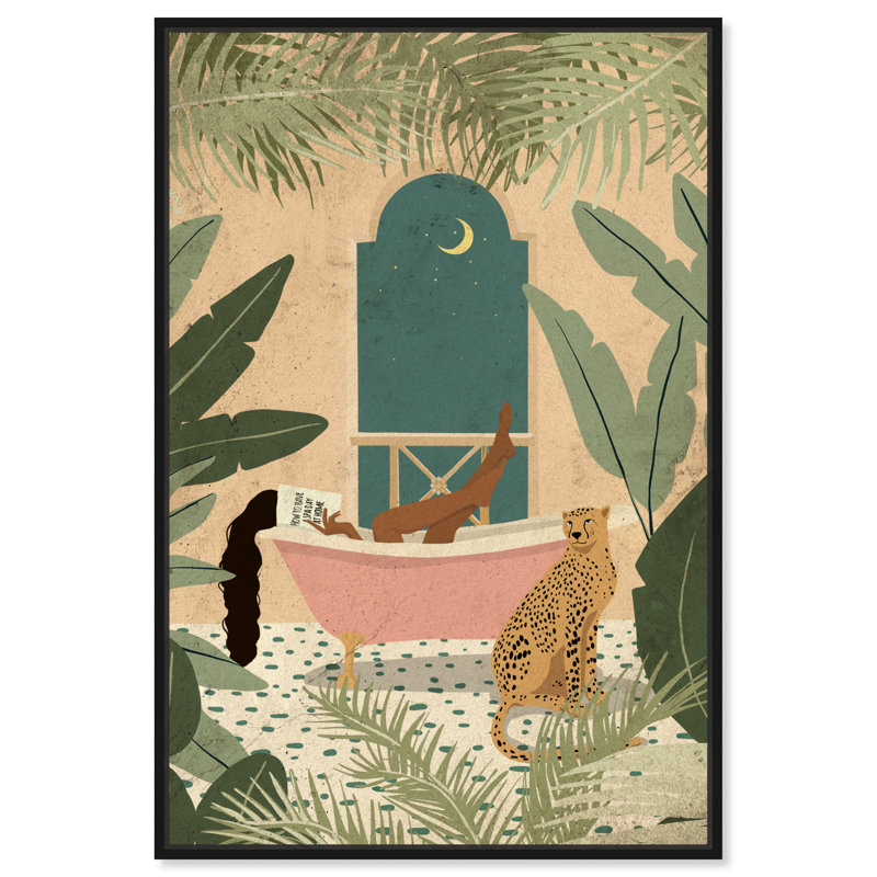 Jungle Bathtime Lounge - Impression sur toile, Toile encadrée, H 24 po x l 16 po, Noir