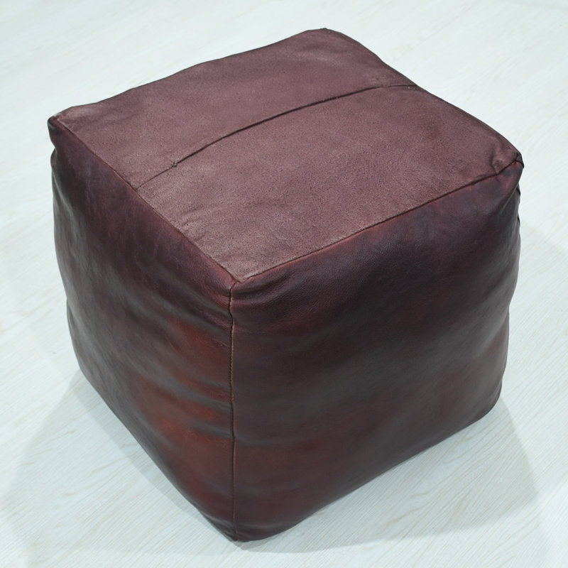 BBH HOMES HANDMADE ECO-FRIENDLY SQUARE SHAPED STUFFED BUFFALO LEATHER GREEN POUF - 18" x 18" x 18", Square Shape, Green Color, Plain Solid Design, Genunie Buffalo Leather, Recycled Cotton Stuffed, Seating Pouf For Living Room, Study Room, Patio & Office