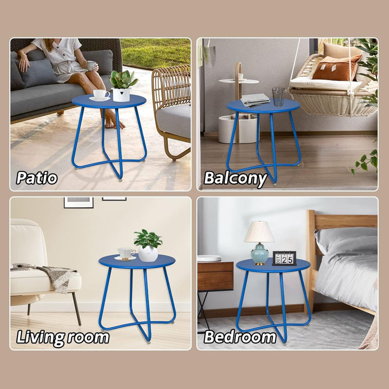 Metal Patio Table Outdoor Round Side Tables, Blue