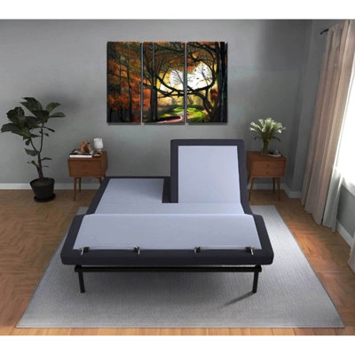 Bt3000 Adjustable Bed Base Queen - Head & Foot Position With Remote, 2 Programmable Positions, Ports, , Tv/Zero Gravity/Lounge Settings, Intense Massage, Led Lighting, Battery Box, 31 Legs Blue Grey
