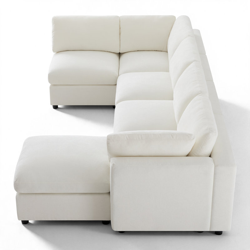 Canapé d'angle modulaire de 129 po avec pouf, canapé 6 places en chenille, Chenille beige