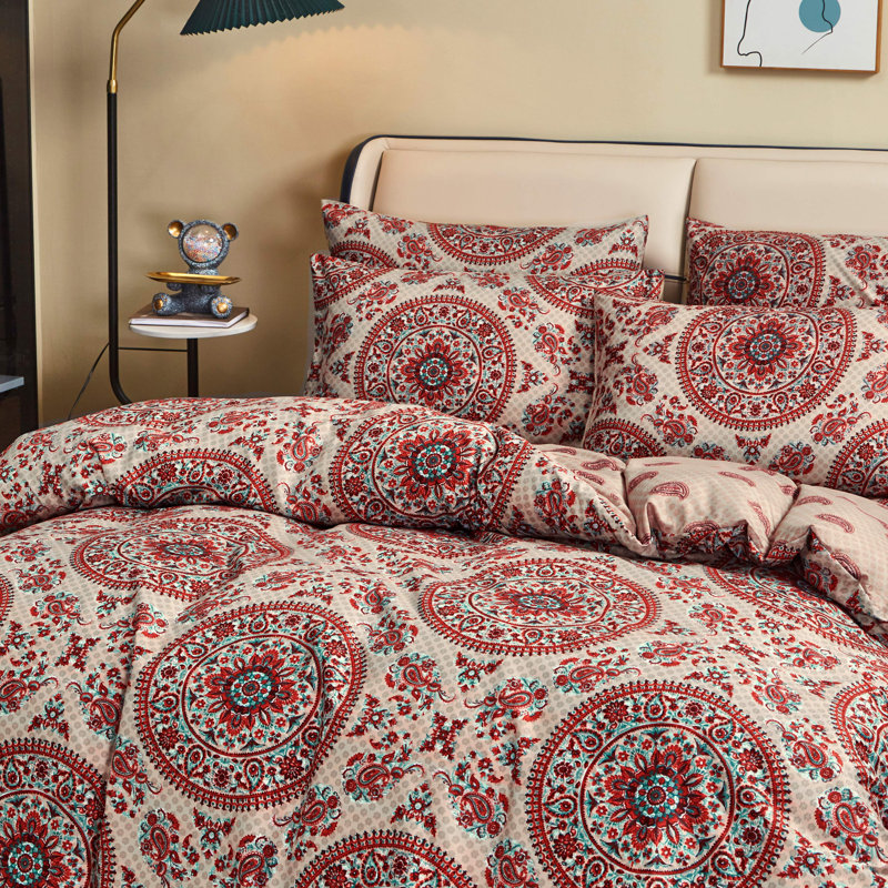 Sunshine Festival Microfiber Paisley Sheet Set, Cal.King Sheet Set+Fitted Sheet + 2 Pillowcases