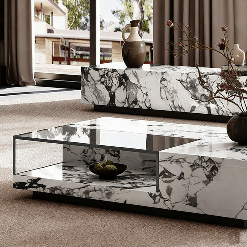 Petite table basse avec rangement en ardoise, H 13,77 po x L 51,18 po x l 27,55 po