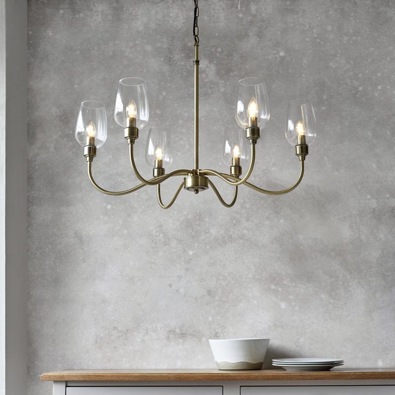 Hovey 6 - Light Candle Style Chandelier, Antique Brass