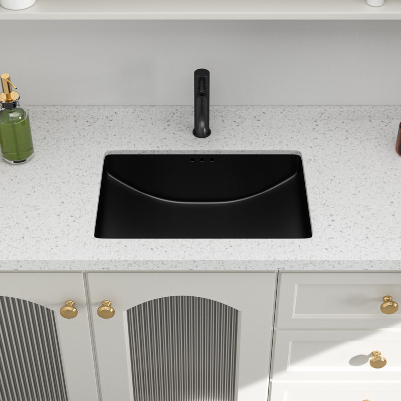 21" L x 14.75" W Bathroom Undermount Sink Black Rectangle Porcelain Ceramic Lavatory Vanity Sink