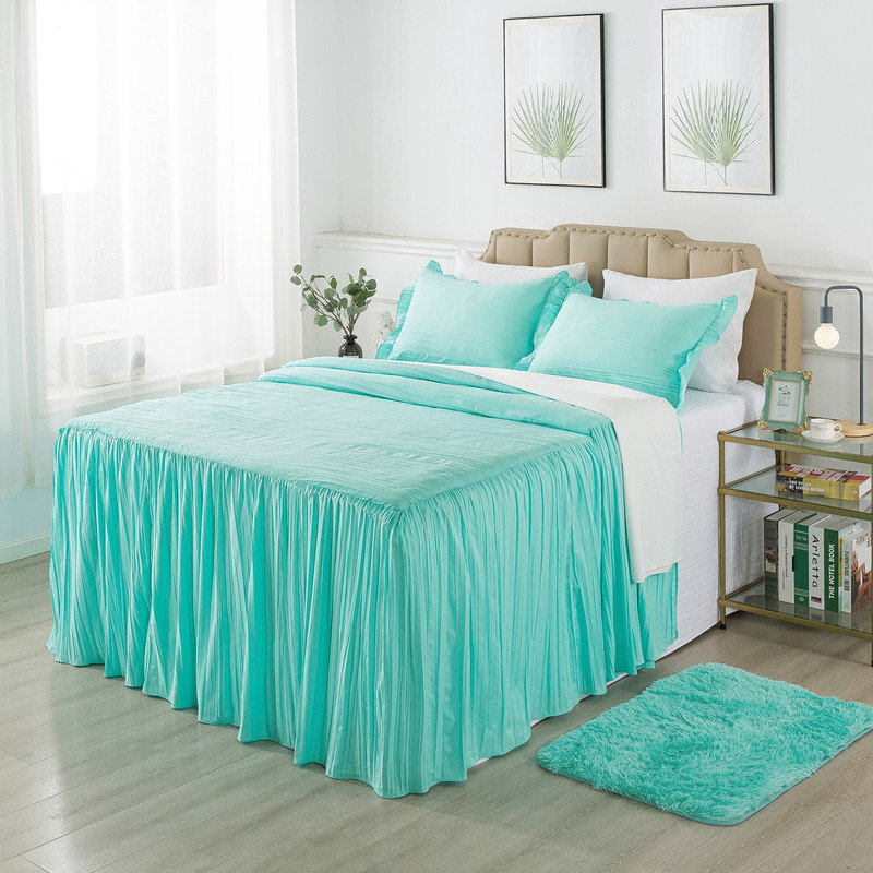 Jupe de lit avec taies décoratives et tapis décoratif, Blue