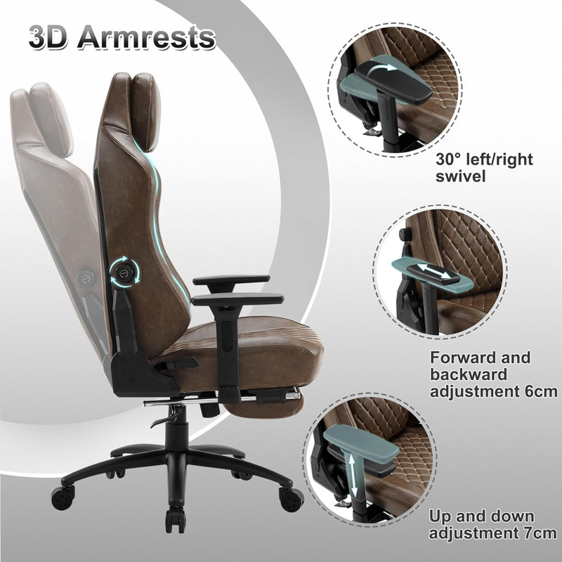 Inbox Zero Adjustable Reclining Ergonomic Swiveling PC & Racing Game Chair, Brown