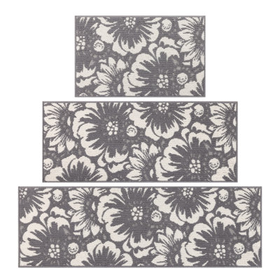 Floral Non-slip Washable Kitchen Mat (Set of 3）