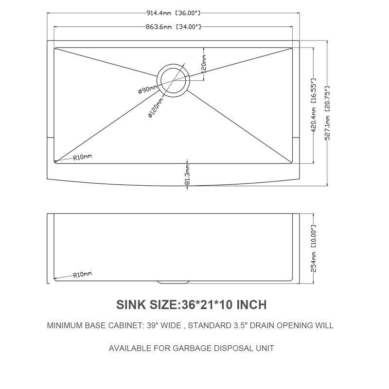 36'' L Farmhouse / Apron Single Bowl Stainless Steel Kitchen Sink
