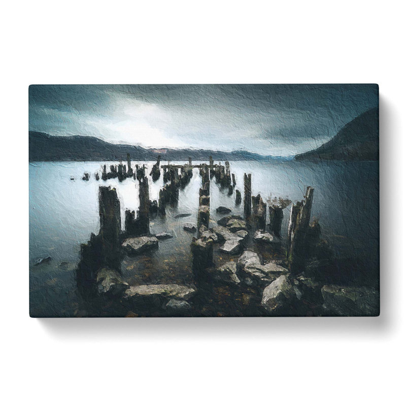 Remains Of A Jetty In Loch Ness - Wrapped Canvas Painting, 50cm H x 76cm W x 3cm D
