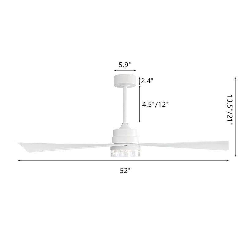52-inch 3 Abs Blades Indoor Ceiling Fan With Led Light Belt And Remote, Blanc