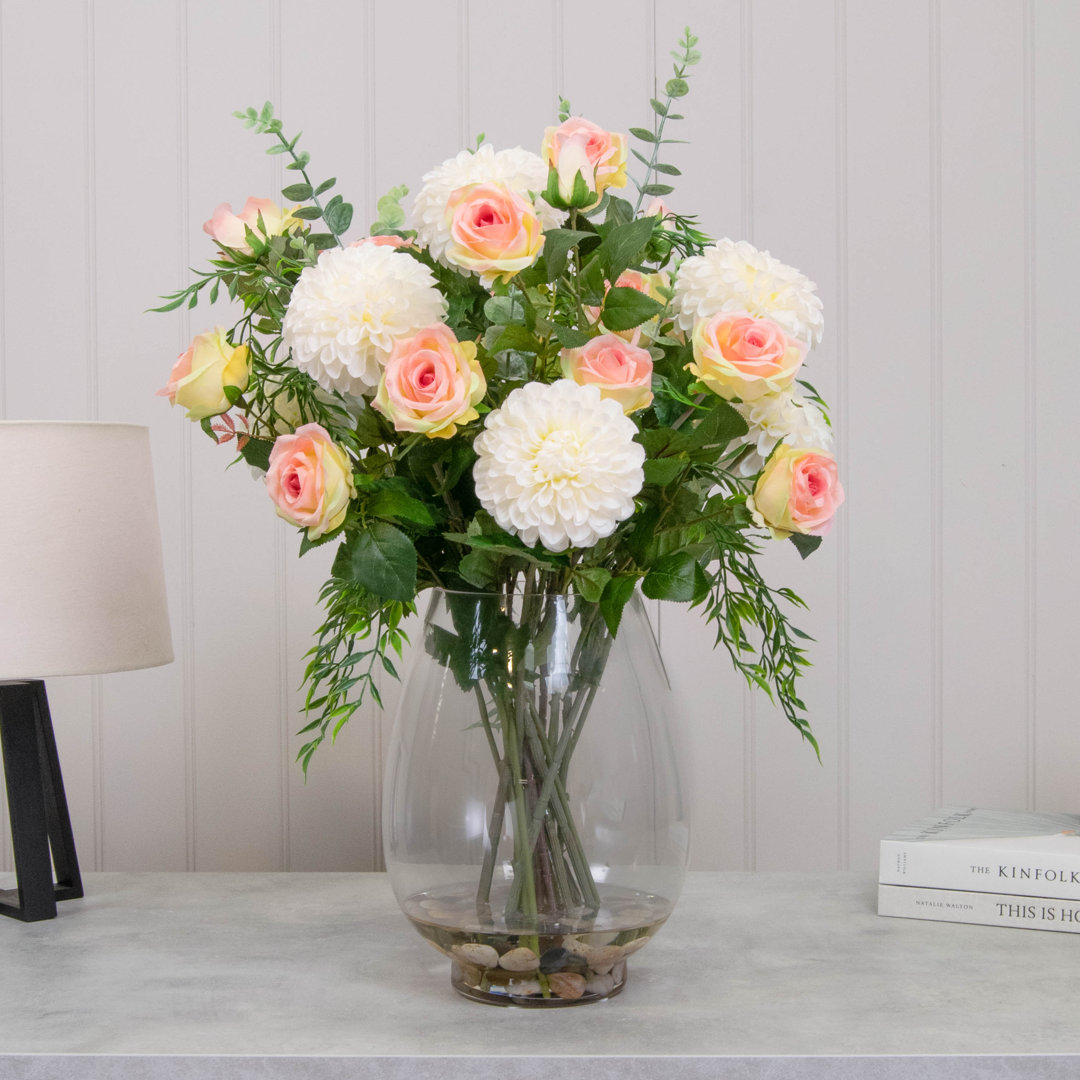 Kunstblume Chrysanthemen und Rosen in Vase