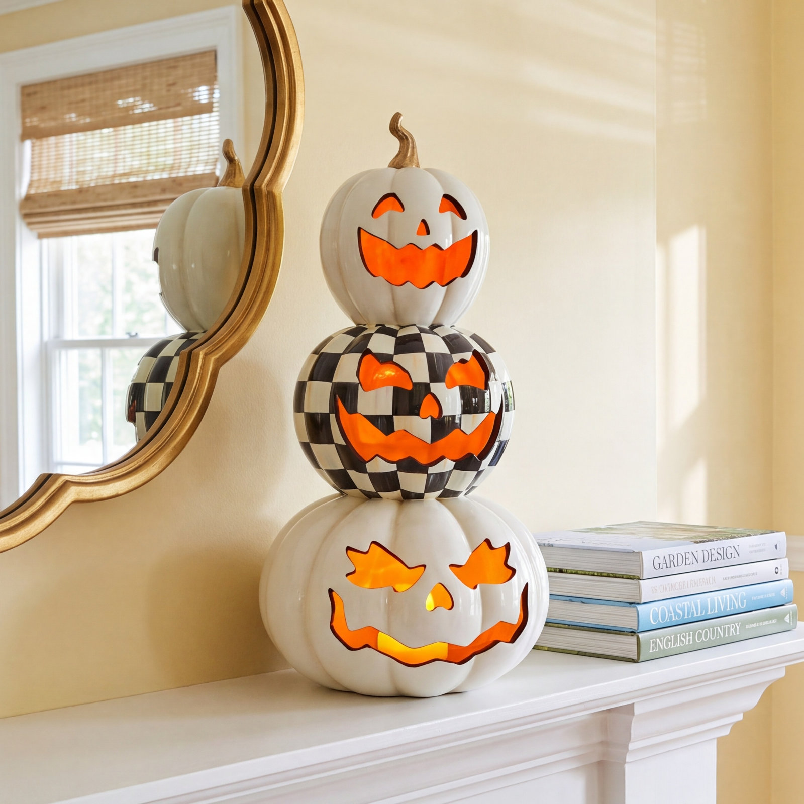 Courtly Check Stacked Illuminated Pumpkins