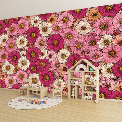 Papier peint adhésif pelez et collez rétro sans soudure rétro 70 s 60 s style rose orange idéal pour l'art mural auto-adhésif et amovible