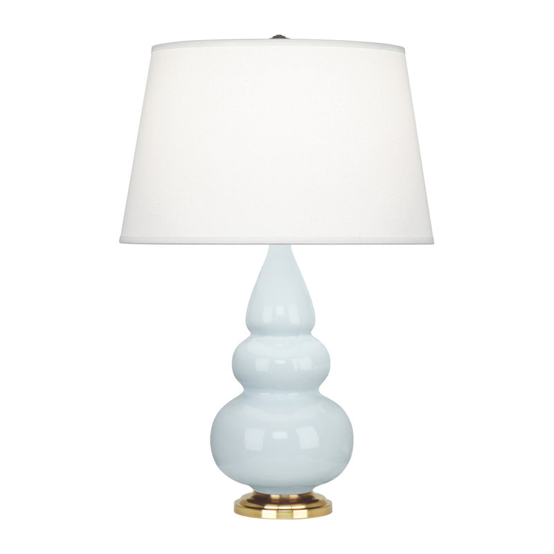 Small Triple Gourd Table Lamp, Baby Blue and Brass Base