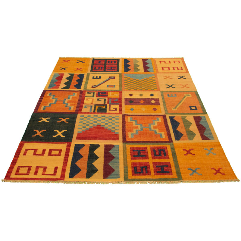 Tapis de zone en laine orange/rouge 8 pi 2 po x 10 pi 2 po one-of-kind à la main-noué la new age anatolian