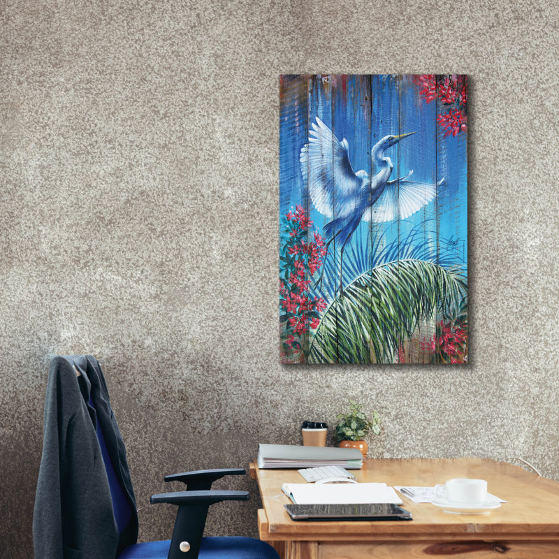 «Heron Fence» par James Mazzotta, art mural sur toile, H 40 po x l 26 po x P 1,5 po
