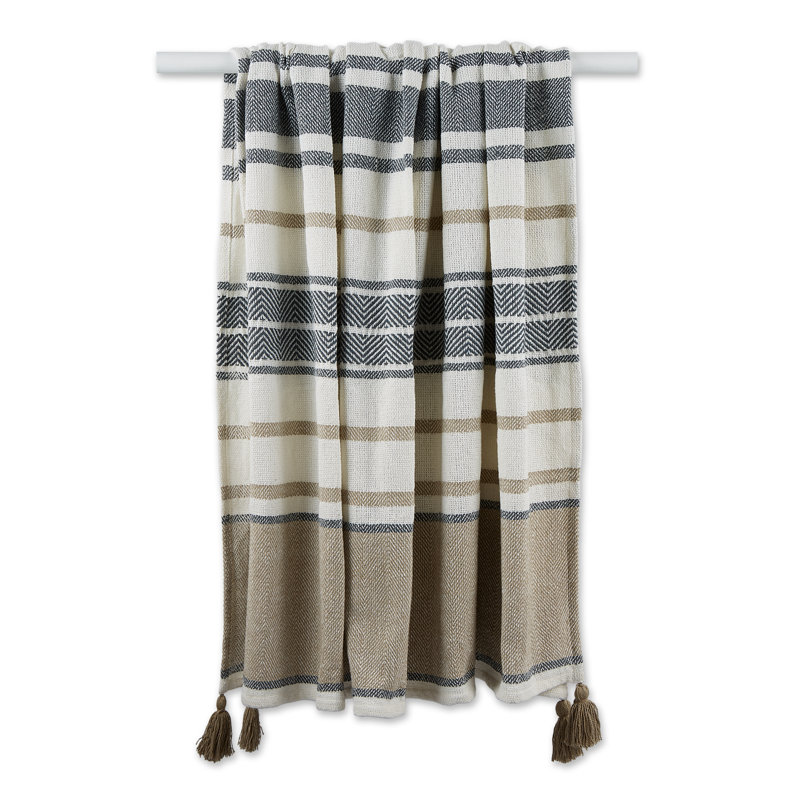 Jeté en coton à imprimé chevrons, Beige