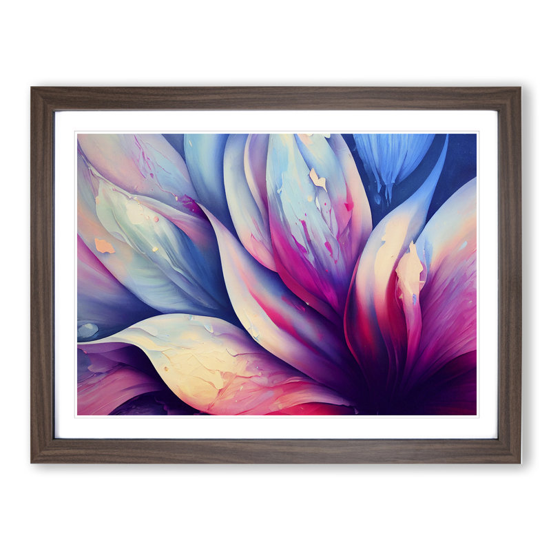 Colourful Flowers Vol.4 Abstract - Single Picture Frame Painting, Walnut Framed, 46cm H x 64cm W x 2cm D