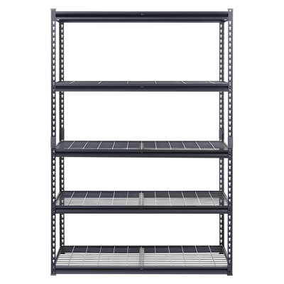 Tablettes de rangement robustes réglables à 5 niveaux avec capacité de charge de 3000 lb pour le garage et l'entrepôt, étagère en acier noir Excellente résistance à la rouille, crochets de rangement à hauteur de tablette, rangement facile