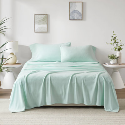 Ensemble de 4 draps 100% molleton, douillet, ultra doux, boulochage, lavable à la machine, comprend des draps-housses plats et 2 taies d'oreiller
