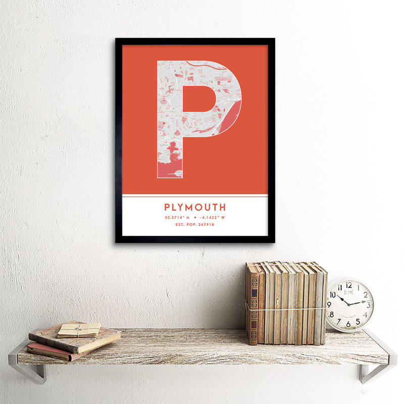 Plymouth England United Kingdom City Map Orange - Single Picture Frame Typography