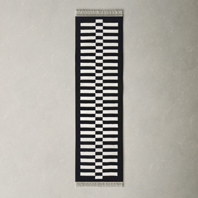 Delia Black Ivory Striped Flatweave Rug