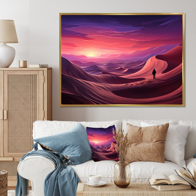 «Mauve et rose», homme perdu dans le désert I - Art mural paysages spatiaux