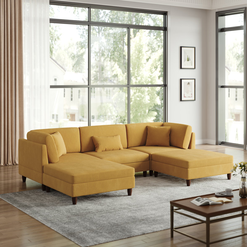 Seemab Reversible Standard Corner Sofa, 91.9cm H x 306.1cm W x 199.9cm D, Orange