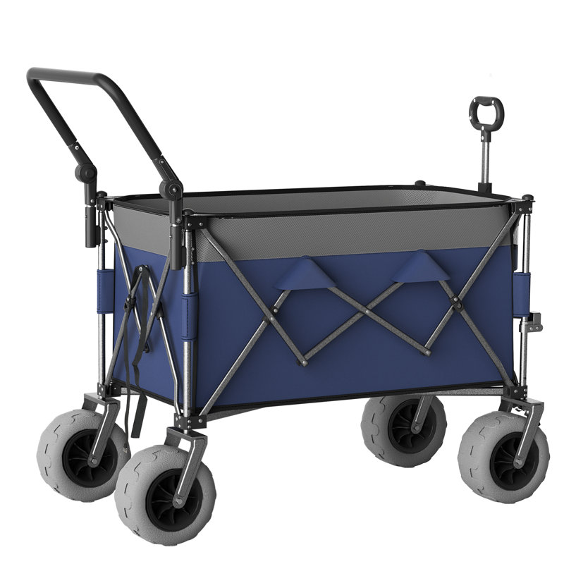 48"W Multi-Functional Push-Pull Folding Wagon Cart with Rotating Handle & 9×4 All-Terrain Beach Balloon Tires, Heavy-Duty Steel Frame, Large Capacity for Camping, Beach, Grocery & Outdoor Transport