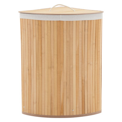Bamboo Laundry Hamper Large 58L with Removable 3-Section Liner, Foldable Storage Basket with Lid and Handles