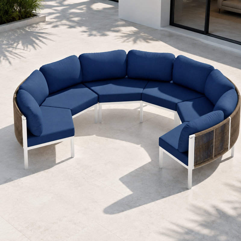  6 - Person Aluminum Outdoor Patio Sectional Sofa Set , 6 Person, Navy Blue