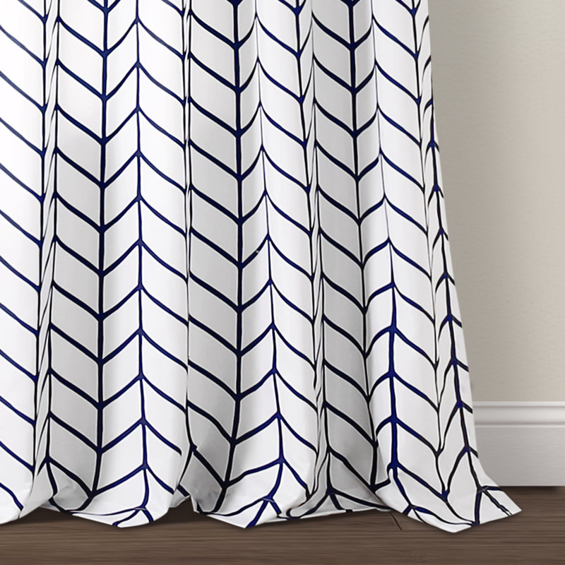 Navy and White Chevron Geo Window Curtain Panels Set