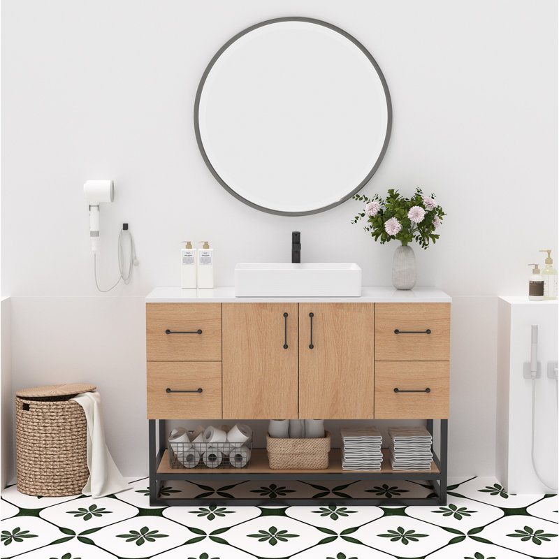 Ensemble de meuble-lavabo simple 48 po avec lavabo et tablette inférieure ouverte