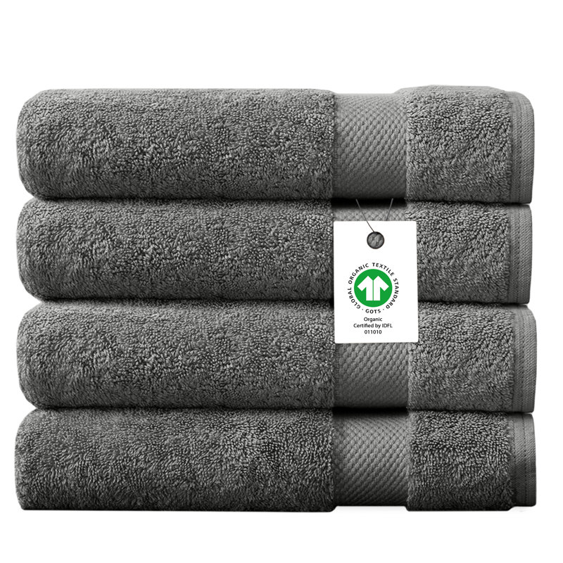 GOTS & OEKO-TEX Certified Organic Cotton Bath Towel Set of 4 – 650 GSM, Long-Staple, Plush, Quick-Drying & Absorbent, 30" x 58"