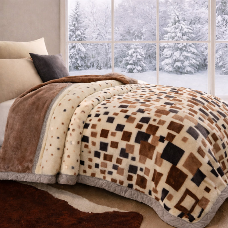 Couverture luxueuse en molleton épais - Très grand avec motif géométrique en relief, chaleur douce et douillette en hiver