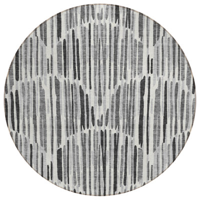 8' Grey Ivory And Charcoal Round Abstract Washable Indoor Outdoor Area Rug