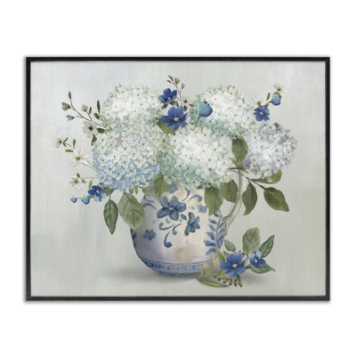 Vase d'hortensia ivoire et bleu, estampe numérique, design par Nan