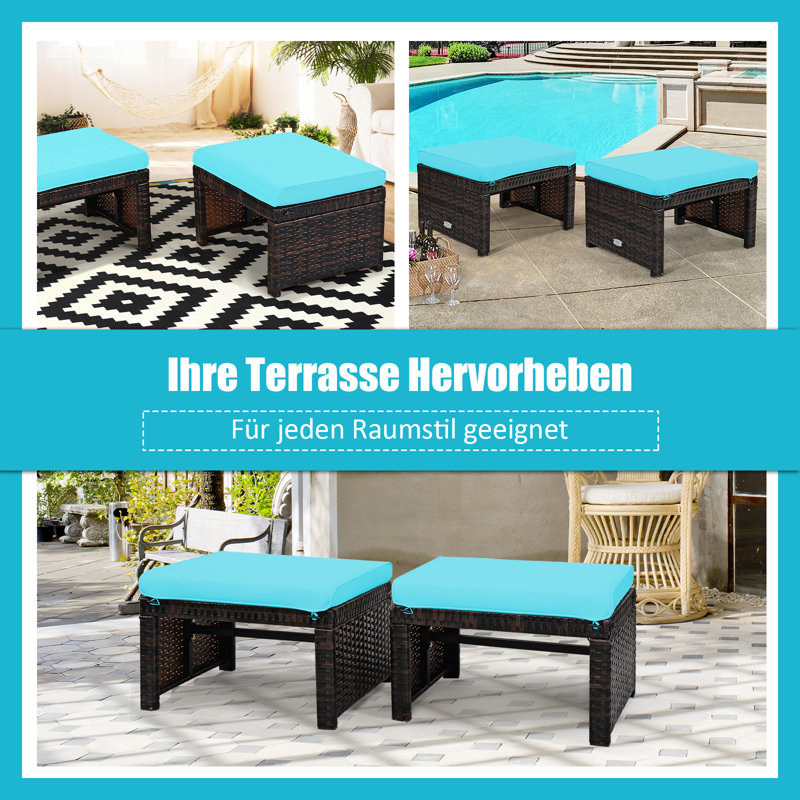 Paine Wicker Outdoor Ottoman, Blue
