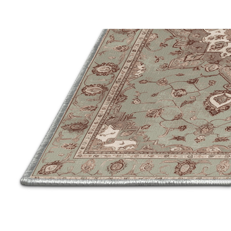 Machine Washable Tabriz Beige Area Rug, Runner 2' x 4'