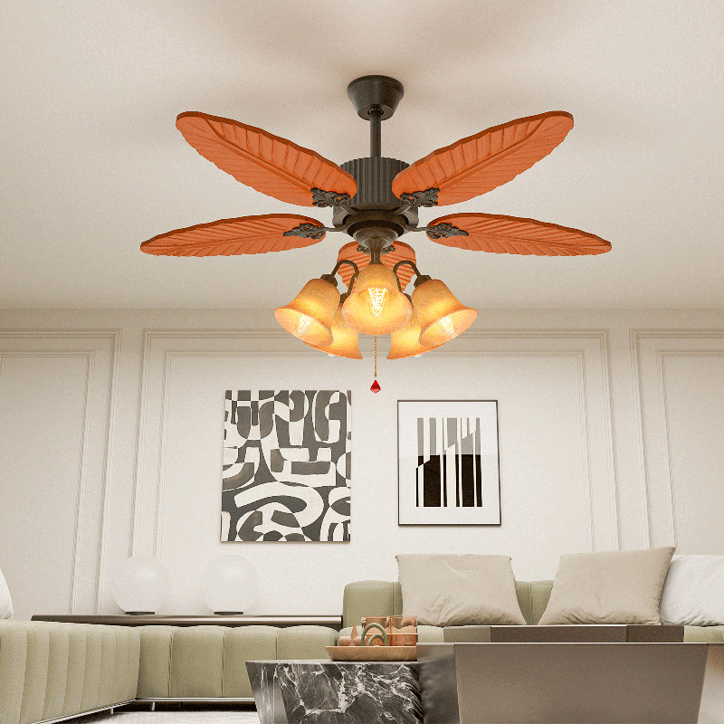 52" Tropical Ceiling Fan with Remote Control, Timer, 5 Leaf Blades Ceiling Fan without Light Bulbs, Black