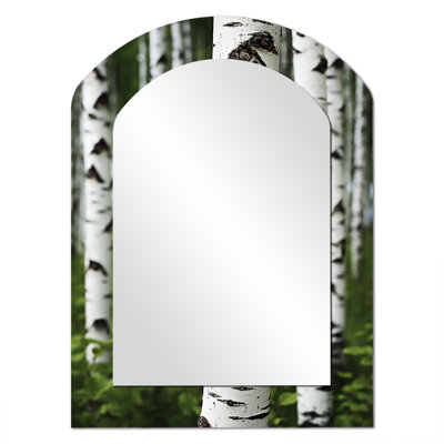 Green Birch Tree Whispers III - Formes asymétriques de bouleau - Grand miroir mural traditionnel