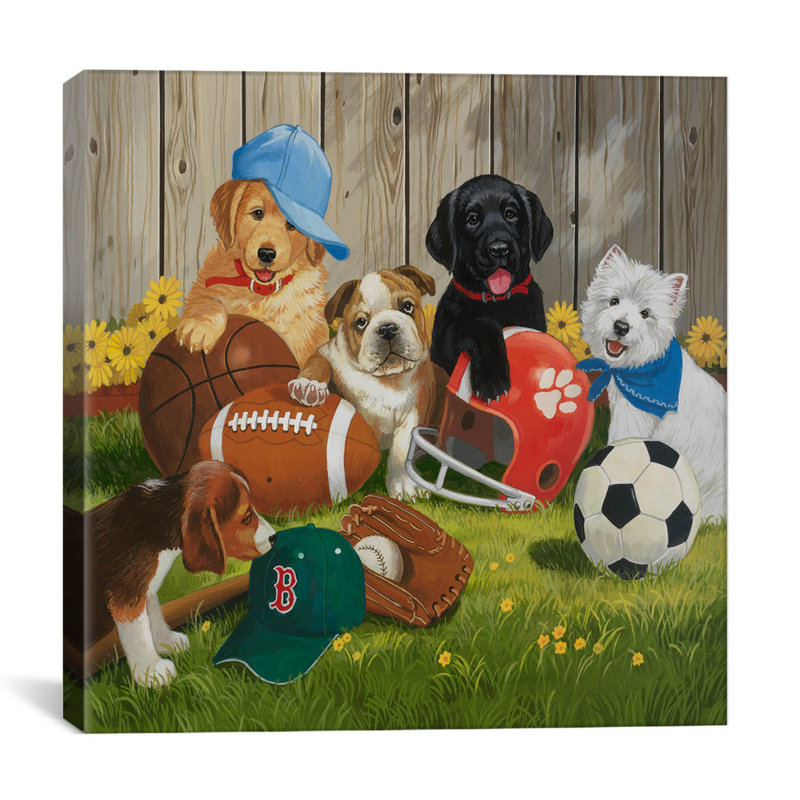 « let play ball (décoratif) » par william vanderdasson, reproduction d’art sur toile, H 26 po x l 26 po x P 1,5 po